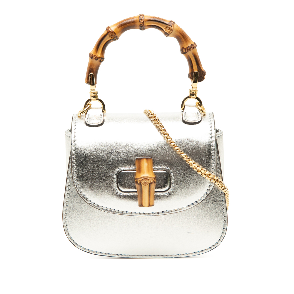 Pre-Loved Gucci Nano Metallic Calfskin 1947 Bamboo Top Handle Bag